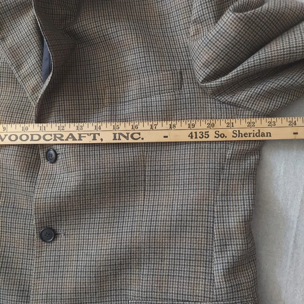 Vtg Andrew Fezza Silk Worsted Wool Sport Coat Blazer 42R Brown Houndstooth Check